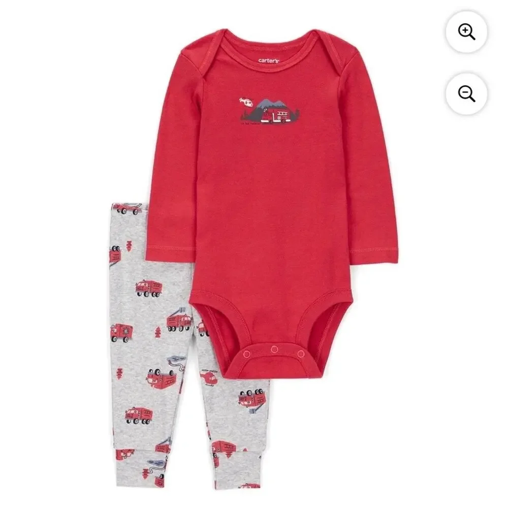 Carter's Red and Gray Fire Truck Pajama Set Size 24 Months (1112)